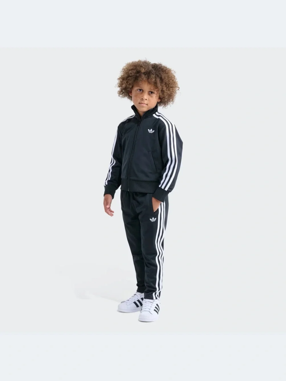 adidas Black and White Three-Stripe Tracksuit Set